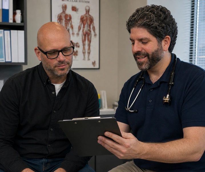 Founders discussing medical charts